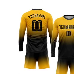 Long Sleeve Football Soccer Jersey Set Gradient Color Breathable Quick Dry Match Training Uniform Shirt and Shorts for Men Youth - Product Image 3