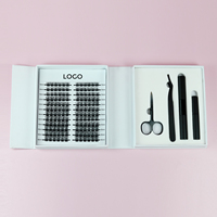 Kit d'extensions de cils DIY à marque privée, segments pré-coupés, faits main, naturels, courbure D, maquillage, cils en grappe synthétiques effet vison