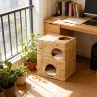 Maison pour chien et chat en corde artisanale avec fermeture à bouton, design moderne, écologique, sûre et abordable