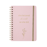 Carnet à spirale A5 en similicuir pastel imprimé floral avec élastique doré, logo personnalisé, 100 feuilles, impression CMJN, idéal pour un cadeau