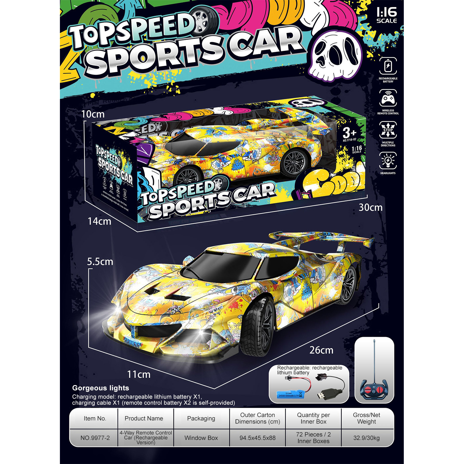 9977-2 Graffiti Remote Control Car - Rechargeable - Window Box
