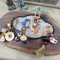 Ensemble d'ornements suspendus pour voiture en bois naturel tressé à la main, style bohème, porte-bonheur, sac de richesse, pendentif rustique, charme chinois, cadeau