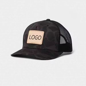 Casquettes Trucker 5 Panneaux en Maille Souple Camouflage Tendance avec Patchs en Cuir PU Diamant Personnalisés et Visière Courbée – Casquette Trucker A-Frame - Product Image 5