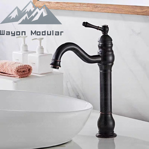Grifo de lavabo alto de latón antiguo de lujo, monomando, de montaje en cubierta, para lavabo de encimera en proyectos hoteleros - Product Image 2
