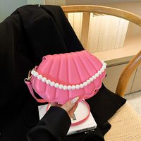 Tas Selempang Wanita 2025 Grosir Fashion Sequin Shell, Tas Bahu Rantai Kulit PU, Tas Mini Sederhana Warna Solid