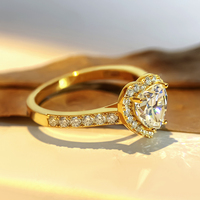 Bague de fiançailles FOXI 1Ct en moissanite en forme de cœur, plaqué or 18 carats, halo, argent sterling 925, bague de mariage en moissanite