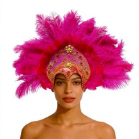 Coiffe personnalisée en plumes d'autruche roses pour femme, style carnaval brésilien Samba, avec décorations en strass, pour spectacle de Mardi Gras