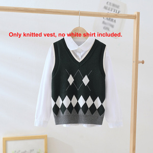 Gilet <span class=keywords><strong>sans</strong></span> manches pour enfants, uniforme scolaire, style preppy vintage, col en V, gilet en tricot pour adolescentes, vêtements d'extérieur - Product Image 3