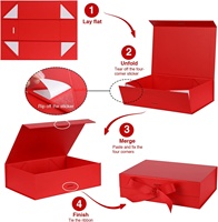 Produit en stock Boîte d'emballage en papier pliable et plate avec couvercle magnétique de couleur rouge Boîte cadeau magnétique pliable avec ruban