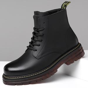 Bottes Martin pour homme, à bout rond, en cuir, avec doublure en fourrure, semelle en caoutchouc, isolantes pour l'hiver - Product Image 1