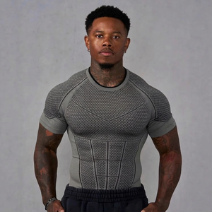Magliette a compressione personalizzate, t-shirt sportive da <span class=keywords><strong>uomo</strong></span>, t-shirt raglan con ricamo in rilievo, t-shirt da <span class=keywords><strong>uomo</strong></span> all'ingrosso - Product Image 2