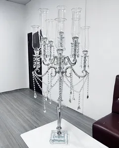 Candelabros de cristal de 130cm de altura, centros de mesa, candelabros dorados altos de 9 brazos a la venta