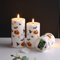 Ensemble de 3 bougies LED à flamme vacillante en cire de paraffine à télécommande Matti's, décoration d'Halloween, pilier blanc