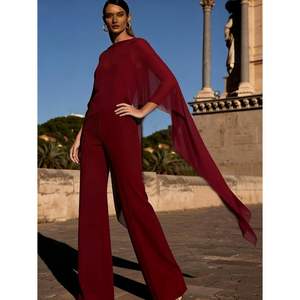 VOIKERDR Combinaison ample à taille haute pour femme, tissu transparent, drapé, tenue de soirée, 100% polyester - Product Image 1