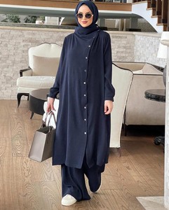 Kadın bahar sonbahar müslüman moda sınır ötesi yeni uzun kollu Abaya arap müslümanlar için gömlek pantolon iki parçalı Set - Product Image 6