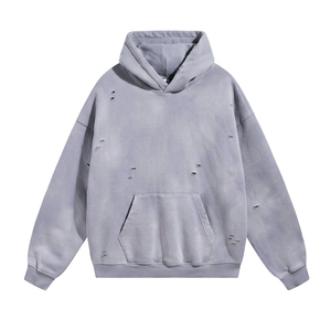 Sweat à capuche épais 100 % coton, imprimé numériquement, délavé, surdimensionné, effet vieilli, en molleton doux pour homme, automne-hiver - Product Image 1