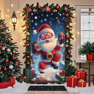 Copriporta Natalizio Con Gatto 90x180 Cm | Decorazione Interno/Esterno In Poliestere | Striscione Festivo Per Porta, Camera E Ufficio