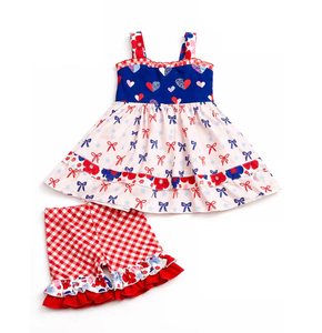 GSSO3703 Conjunto de ropa de verano para niña pequeña con lazo rosa y estampado de cachorro, conjunto de ropa infantil de manga corta para niña - Product Image 3