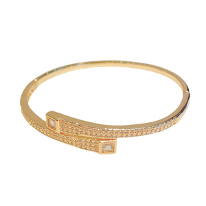 European American Style Electroplated <b>Copper</b> Cuff <b>Bracelet</b> With Zircon And Sapphire Inlay Geometric Design For Women Party - Product Image 5