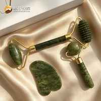 Rouleau de jade vert naturel Jiwan Lejia et ensemble Gua Sha, outil de massage facial en jade de qualité supérieure pour la routine de soin de la peau