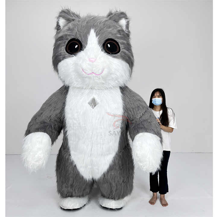 Happy Sky Adult Gray Cat Inflatable Mascot Costume for Stage Performance Unisex Cartoon Animal Cosplay Easter/Halloween Party