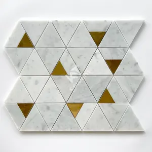 Kewent Good Quality Nice Looking White Gold Marble Mosaic Tile For Home Decoration