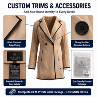 Jas Blazer Wanita Custom dengan Detail Kontras, Kerah Notch, Kancing Dua Baris, Produsen Label Pribadi