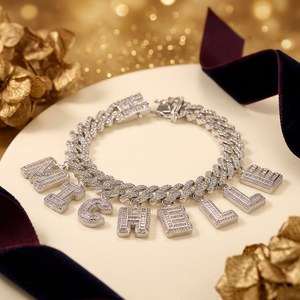 Hiphop Trendy <b>Silver</b> Moissanite Letter <b>Name</b> Tennis Chain Link <b>Bracelet</b> Round Brilliant Cut Claw Setting Micro Insert Unisex - Product Image 3