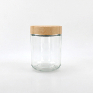 Conteneur en verre transparent de luxe de 500 ml avec couvercle en bambou naturel, pot en verre hermétique pour la cuisine, emballage pour soins de la peau - Product Image 2