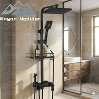 Colonne de douche moderne Wayon noire et or avec affichage numérique et étagère