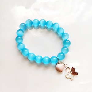 Bracelet pour <span class=keywords><strong>femme</strong></span> en perles de verre soufflé de 10 mm, émail violet cendré et bleu ciel, avec pendentif cercle unique, bijoux pour la fête des Mères - Product Image 6