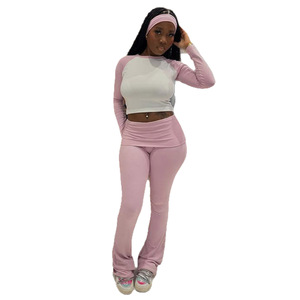 Conjunto de Dos Piezas de <span class=keywords><strong>Ropa</strong></span> Informal para Mujer, Pantalones Acampanados de Manga Larga, <span class=keywords><strong>Ropa</strong></span> Casual para Mujer, Primavera Verano - Product Image 2