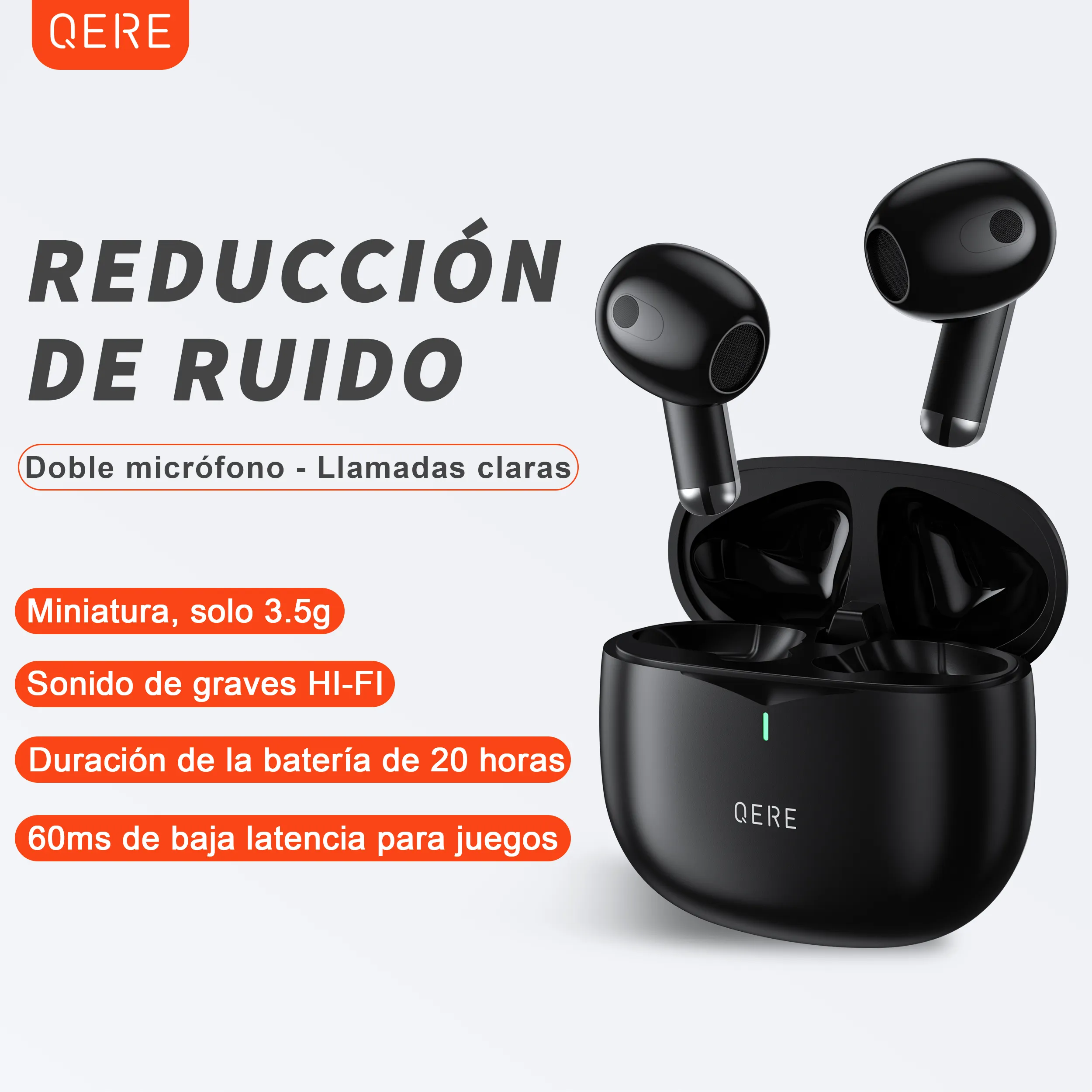 Auriculares QERE azules con reducción de ruido, auriculares TWS intrauditivos para juegos, auriculares inalámbricos con dientes, envío desde España