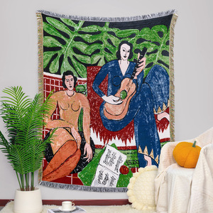 Jeté en coton biologique personnalisé, design tribal aztèque, tissé jacquard, tricoté, portable, bohème, tapisseries bohèmes avec franges - Product Image 1