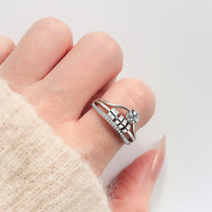 Anillo Giratorio Antiestrés Multi-Lager con Cuentas, Ajustable, con Zirconia Engastada, de Cobre con Baño de Rodio, Joyería Inalterable para Mujer - Product Image 2