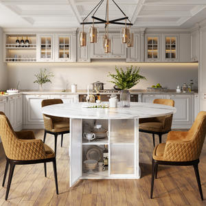 Muebles de comedor modernos, vetas de mármol, mesa de comedor de cocina redonda de madera con armario de almacenamiento grande - Product Image 4