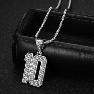 Collar con Colgante de Acero Inoxidable con Número 10 Estilo Hip Hop con Engaste Pavé para Fiesta Unisex - Product Image 3