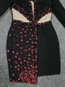 Venta al por mayor de fábrica negro de manga larga con cuello en V rubí lujoso Sexy <span class=keywords><strong>Boutique</strong></span> celebridad cumpleaños cóctel fiesta vendaje vestido - Product Image 6