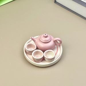 Mini service à thé créatif en céramique pour enfants à texture marbrée bleue et rose un pot quatre tasses - Product Image 6