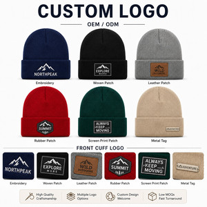 Custom Logo Knitted <b>Beanie</b> <b>Hat</b> 26 Colors Soft Acrylic Winter Warm Skull Cap Wholesale Promotional Blank Cuffed <b>Beanie</b> Navy - Product Image 2