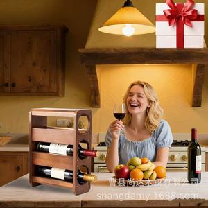 Wooden multi-tiered wine rack for red wine and champagne bottles, <b>tabletop</b> decoration for wooden wine bottles. - Product Image 1