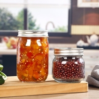 Stoples Kaca Mulut Lebar Grosir 8 oz dan 16 oz, Wadah Penyimpanan Makanan dengan Tutup Logam Anti Karat