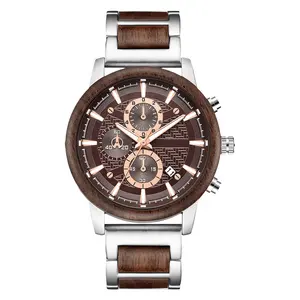 2024 popolare logo personalizzato 3 Bar resistente all'acqua di lusso Business cronografo da uomo al quarzo orologi da polso in metallo e legno