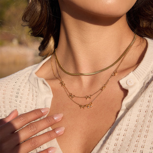 Bowknot Pendant <b>Necklace</b> 18K Gold Plated Stainless Steel Double Layer Women's Jewelry Gift Fashion <b>Statement</b> Piece - Product Image 4