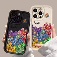 Coque de téléphone 3D colorée à fleurs pour iPhone 17 16 Pro Max, motif arc-en-ciel souriant mignon, en TPU, anti-rayures, antichoc, protection intégrale