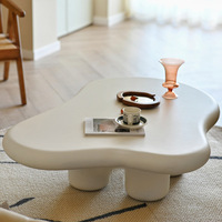 ModHomi Table basse créative nuage irrégulier couleur blanc crème Base en bois et métal pour salon