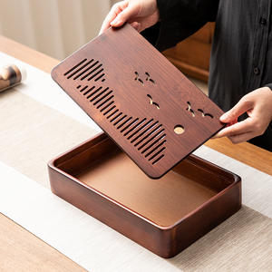 Bandeja rectangular minimalista de estilo japonés para almacenamiento de agua, mesa de té seco para el hogar, bandeja de té de bambú con drenaje, pequeña bandeja seca. - Product Image 2