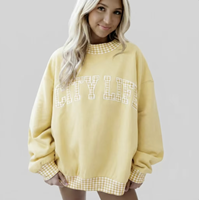 Sweat-shirt ample rose vif à épaules tombantes pour femme, imprimé lettres à carreaux personnalisé style urbain, pull vintage streetwear