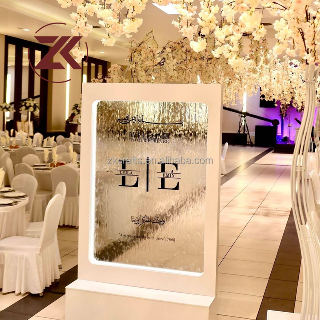 ZKAI Hot Sales Wedding Backdrop Waterfall RGB Led Welcome Sign Backdrop Stand Metal Water Wall Panel