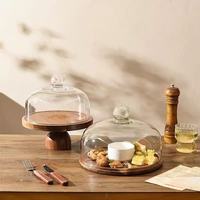 Support à gâteau en bois avec couvercle en verre, plateau à noix compartimenté, assiette à dessert pour le thé de l'après-midi, présentoir à snacks